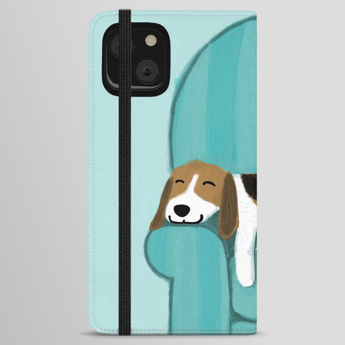 Happy Couch Beagle | Cute Sleeping Dog iPhone Wallet Case