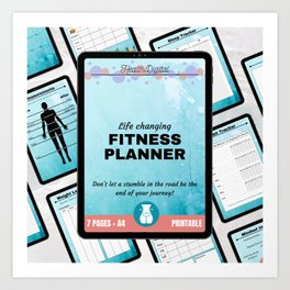 Fitness Planner Bundle Digital Workout Meal Tracking Weight Loss Journal Water Sleep Habit Tracker Notes Health Wellbeing Printable Art Print