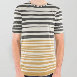 Natural Stripes Modern Minimalist Colour Block Pattern Charcoal Grey, Muted Mustard Gold, and Cream Beige All Over Graphic Tee