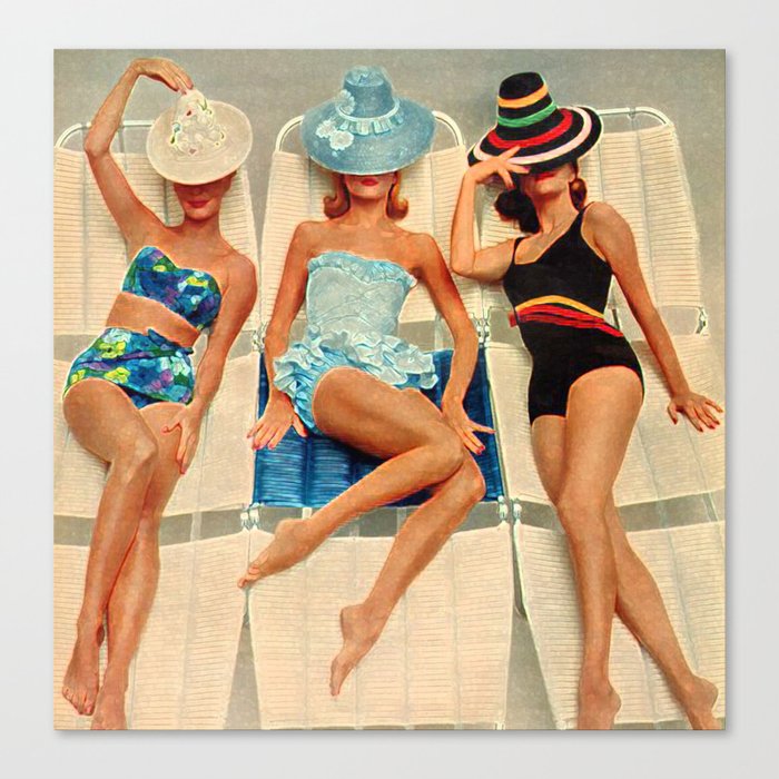 Retro Sunbathers Canvas Print