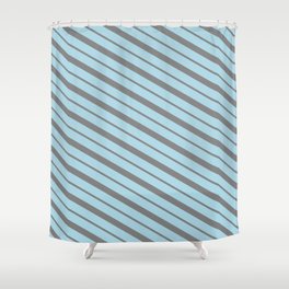 [ Thumbnail: Light Blue and Gray Colored Lined/Striped Pattern Shower Curtain ]