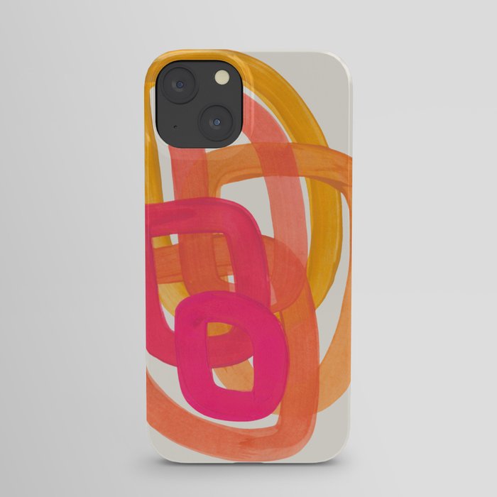 Funky Retro 70's Style Pattern Orange Pink Greindent Striped Circles Mid Century Colorful Pop Art iPhone Case
