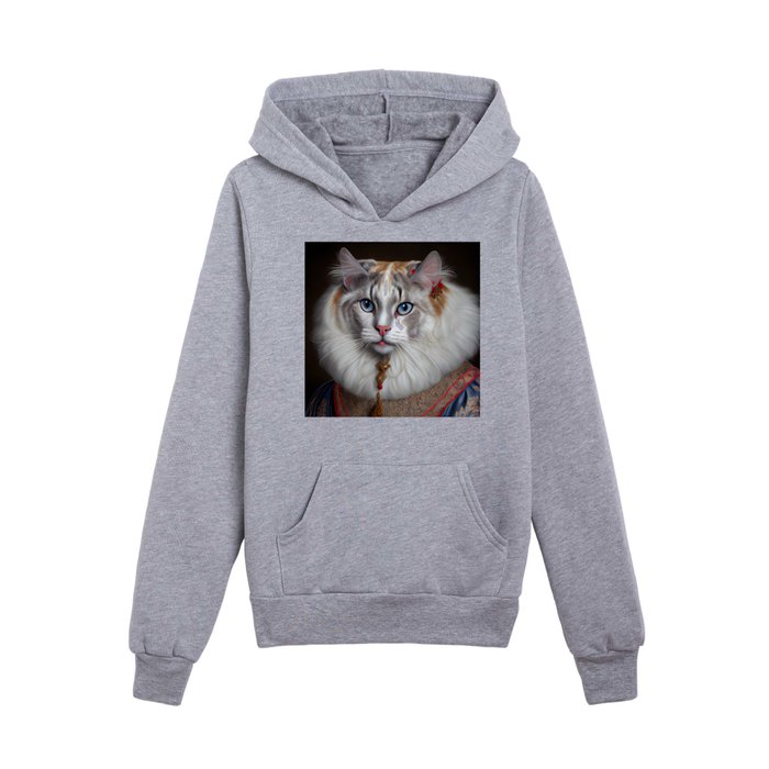 American Curl Prince Cat Breed Portrait Royal Renaissance Animal Painting Kids Pullover Hoodie