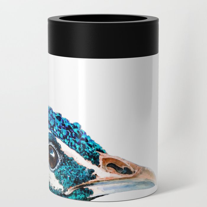 Proud Peacock Bird Art In Blue And Teal Can Cooler