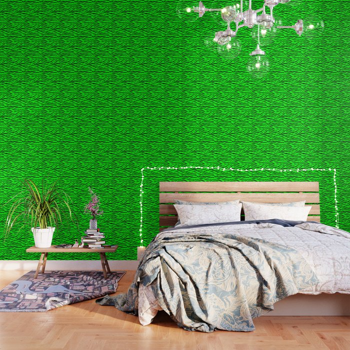 Bright Neon Green And Black Tiger Stripes Wallpaper By