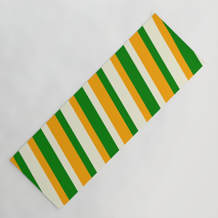 Beige, Orange & Green Colored Lined/Striped Pattern Yoga Mat