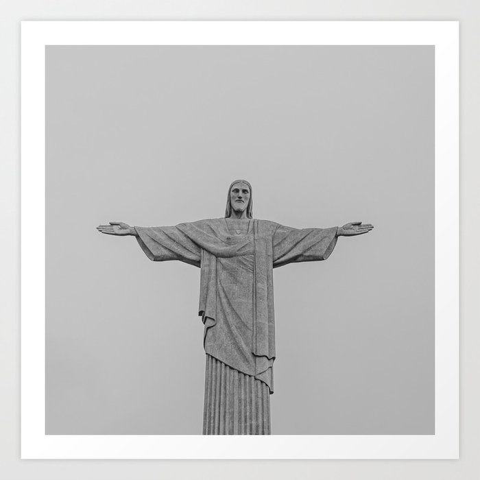 Brazil Photography - Christ The Redeemer Under The Gray Sky Art Print