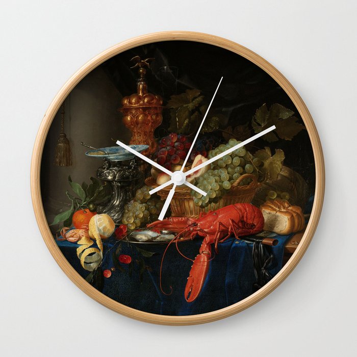 Vintage Still Life Painting with Lobster Wall Clock