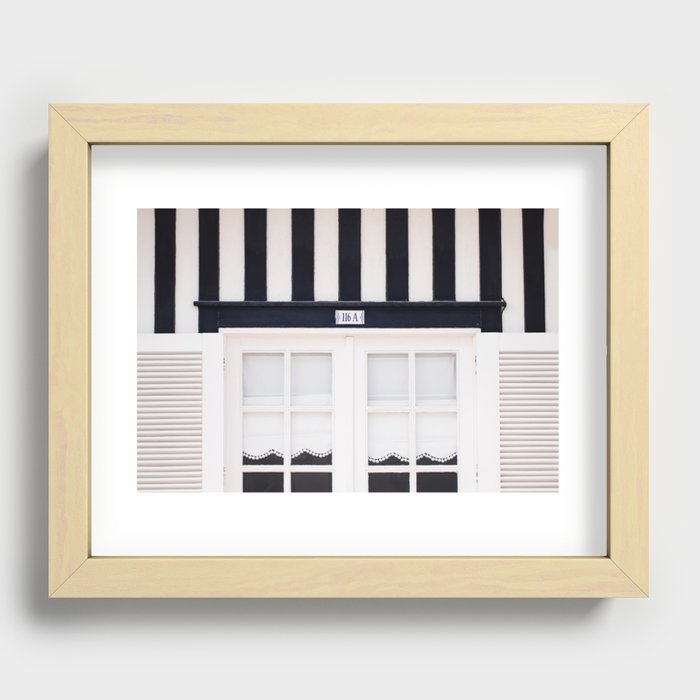 Blue Stripes Beach House - Pretty Window - Travel photography Recessed Framed Print