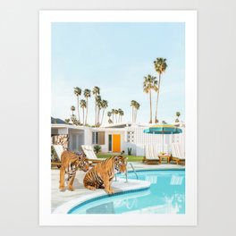 Tigers at the Pool Art Print