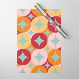 Merry and Bright, Christmas, Retro Art, Orange, Pink, Red, Yellow, Teal Wrapping Paper