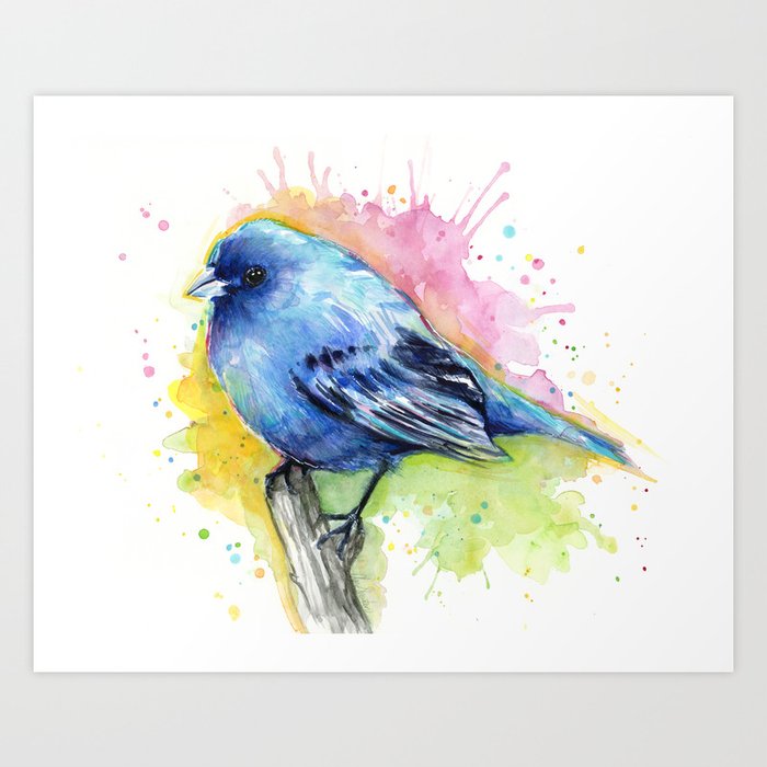 Blue Bird Indigo Bunting Colorful Animals Art Print