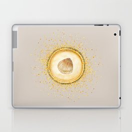 Watercolor Seashell Gold Circle Pendant on Sand Beige Laptop Skin