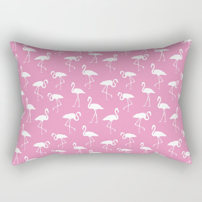 White flamingo silhouettes seamless pattern on hot pink background Rectangular Pillow