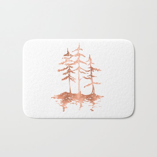 Three Sisters Trees Rose Gold on White Bath Mat