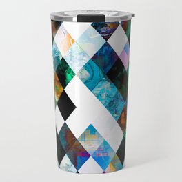 geometric pixel square pattern abstract background in green blue brown Travel Mug