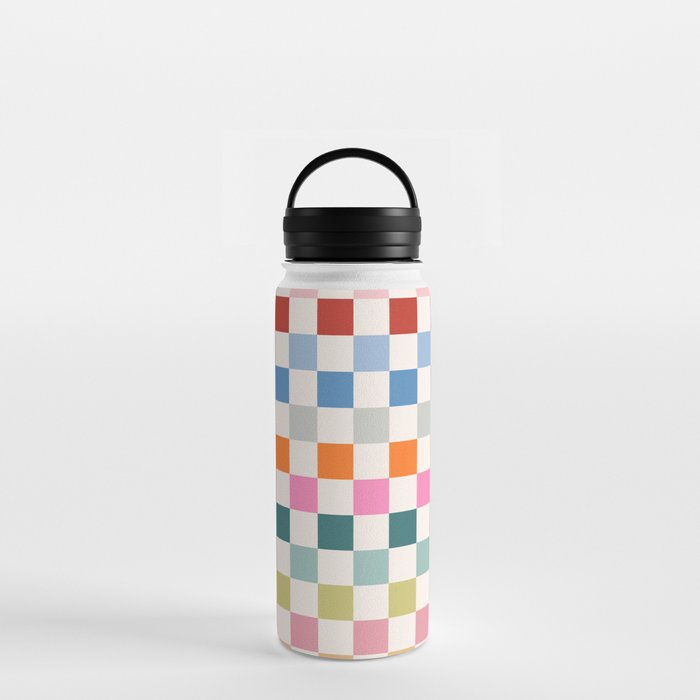 Checkered Retro Colorful Check Pattern Water Bottle