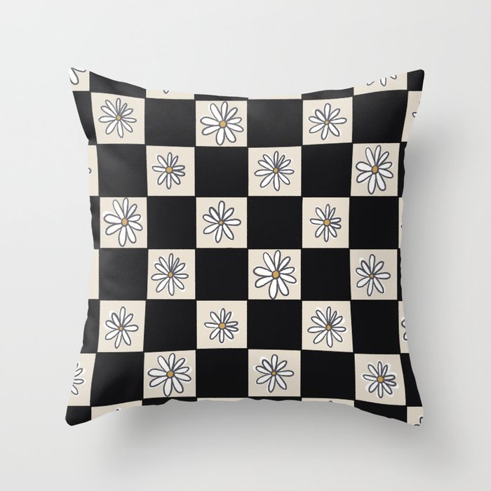 Garden Grid - Black & White Throw Pillow