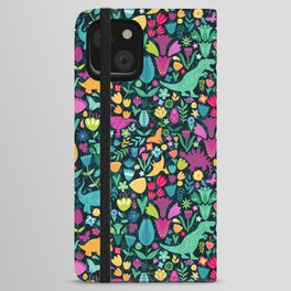 Maximum Folk Dinosaur Floral Pattern Dark iPhone Wallet Case