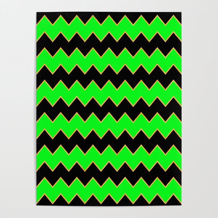 Neon Gold Green Modern Zig-Zag Line Collection Poster