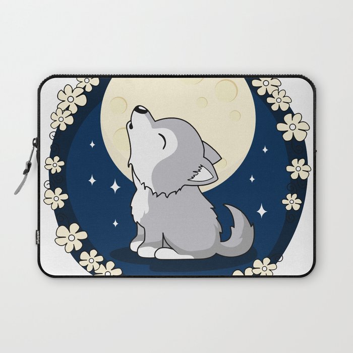 Wolf  Coyote Illustration Full Moon Laptop Sleeve