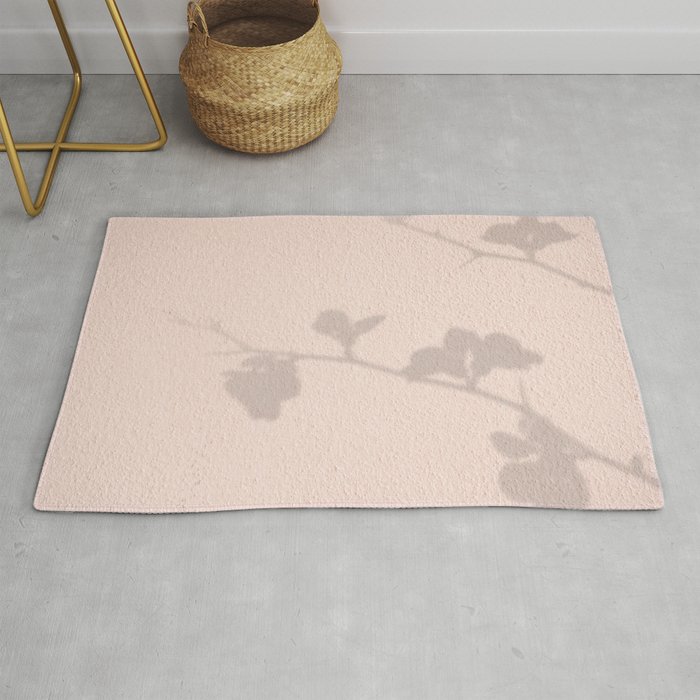 Pink Pastel Color Wall | Branch with Flowers Shadow Art Print | Italy Summer Travel Photography Rug
