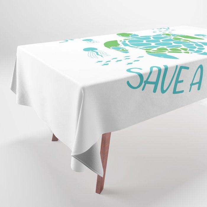 Skip A Straw Save A Turtle Tablecloth