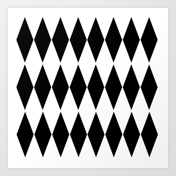 Large White And Black Harlequin Diamond Pattern Art Print By