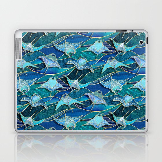 Patchwork Manta Rays in Sapphire and Turquoise Blue Laptop & iPad Skin