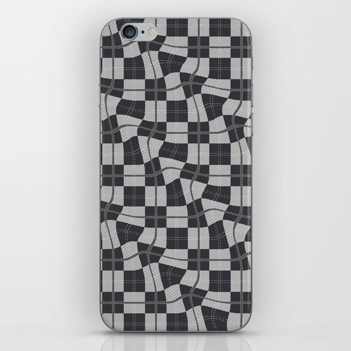 Warped Checkerboard Grid Illustration black and white iPhone Skin