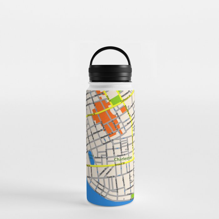 Map of Charleston, SC Water Bottle by Efratul Society6