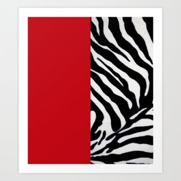 Black white and red zebra print monochrome Art Print