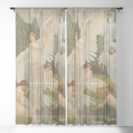White Swans and the Maidens angelic garden landscape painting by Walter Crane  Sheer Curtain