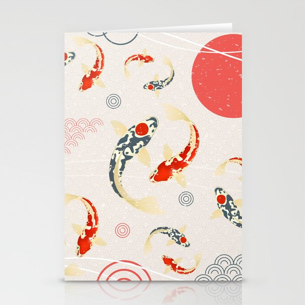 Koi Fish Yin Yang Geometrical Abstract Stationery Cards