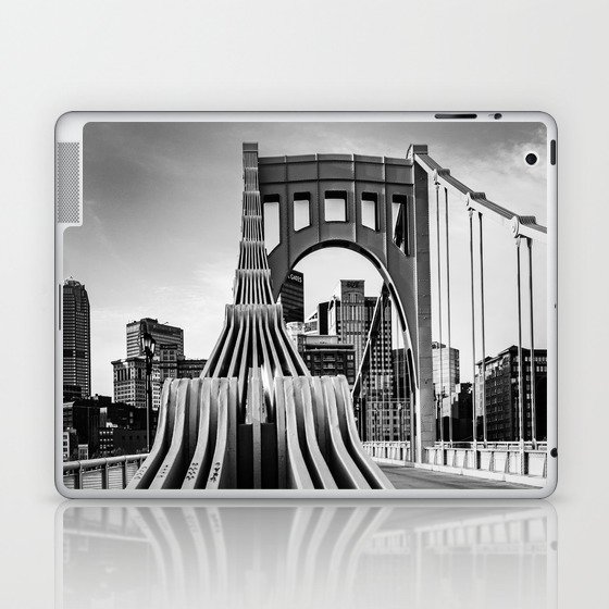Pittsburgh Pennsylvania Steel City Skyline Bridge Black White Print Laptop & iPad Skin