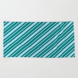 [ Thumbnail: Light Blue and Teal Colored Striped/Lined Pattern Beach Towel ]
