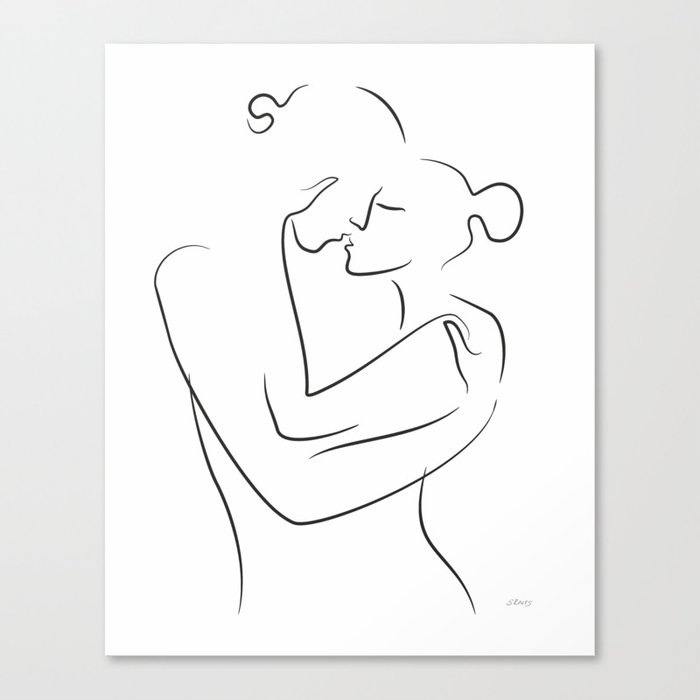 Romantic drawing of a kiss on the cheek. Cute couple sketch. Framed Art  Print by Siret
