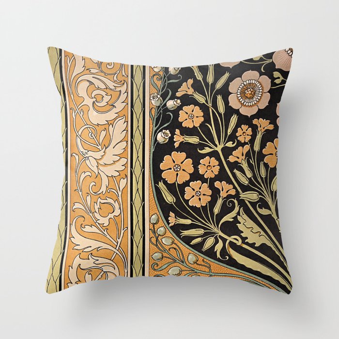 Vintage Art Nouvea Floral Motif Throw Pillow