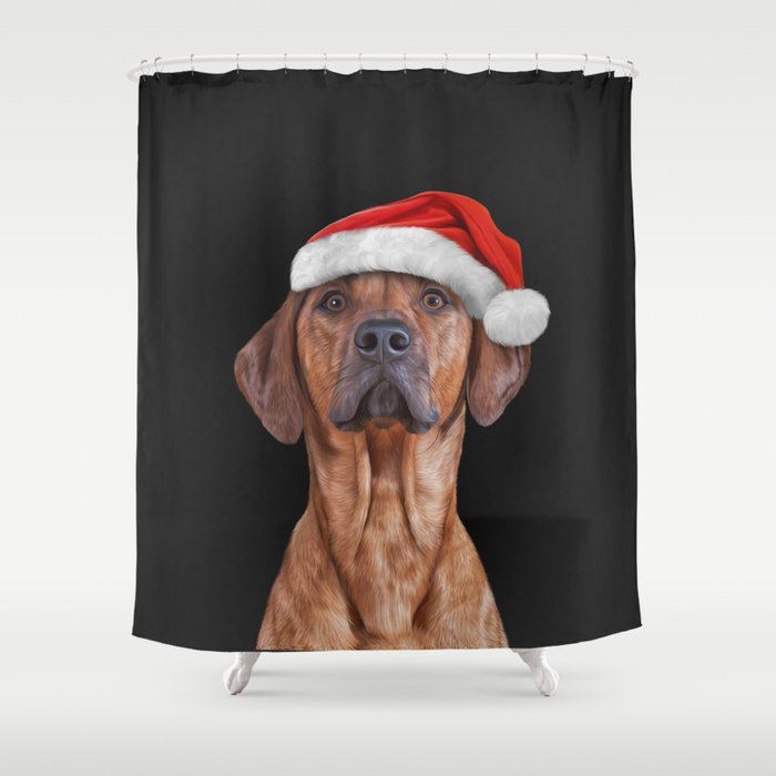 Drawing Vizsla Pointer in red hat of Santa Claus  Shower Curtain
