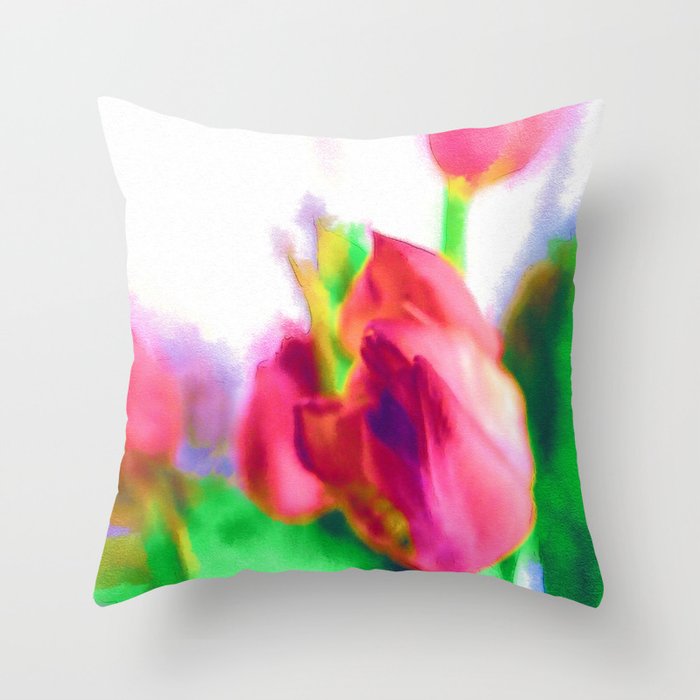 Harborough Tulips - Watercolour Paiting Throw Pillow