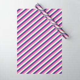 [ Thumbnail: Beige, Dark Slate Blue & Hot Pink Colored Lined/Striped Pattern Wrapping Paper ]