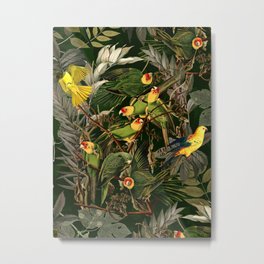 Floral and Birds XXXVI Metal Print | Leaf, Flowers, Parrot, Digital, Pattern, Leaves, Curated, Exotic, Green, Vintage 