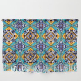 blue yellow tile moroccan pattern Wall Hanging