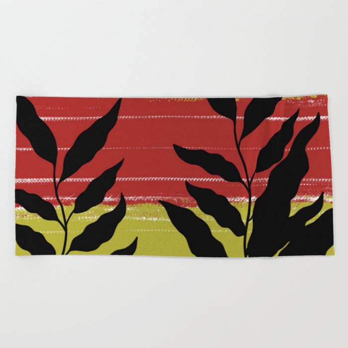 Silhouetted Plants - black, olive, maroon Beach Towel