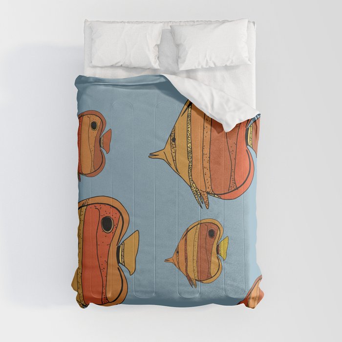 Orange Butterfly Fish Comforter