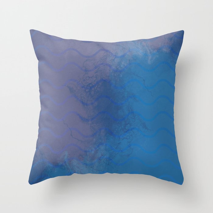 Blue Ombre Wavy Abstract Pattern Throw Pillow