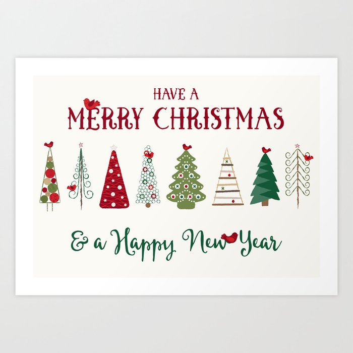 Scandinavian Christmas Trees Pattern - Red Green Kunstdrucke Scandinavian Christmas Trees Pattern - Red Green Kunstdrucke