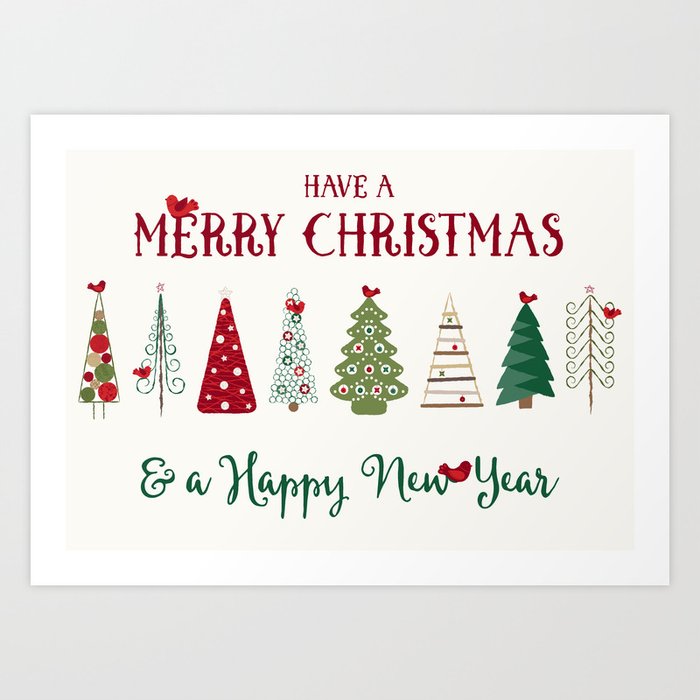 Nordic Christmas Tree Cards in Red