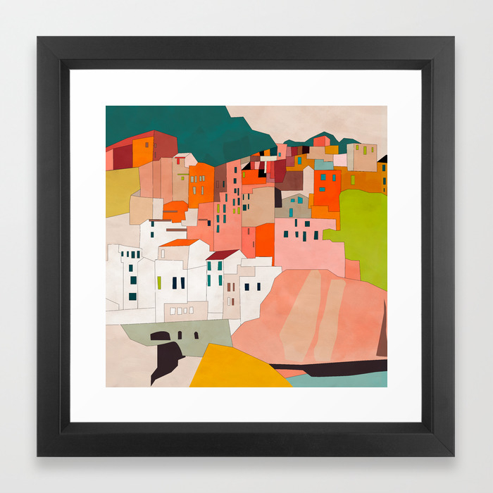 Italy Coast Houses Minimal Abstract Painting Framed Art Print By