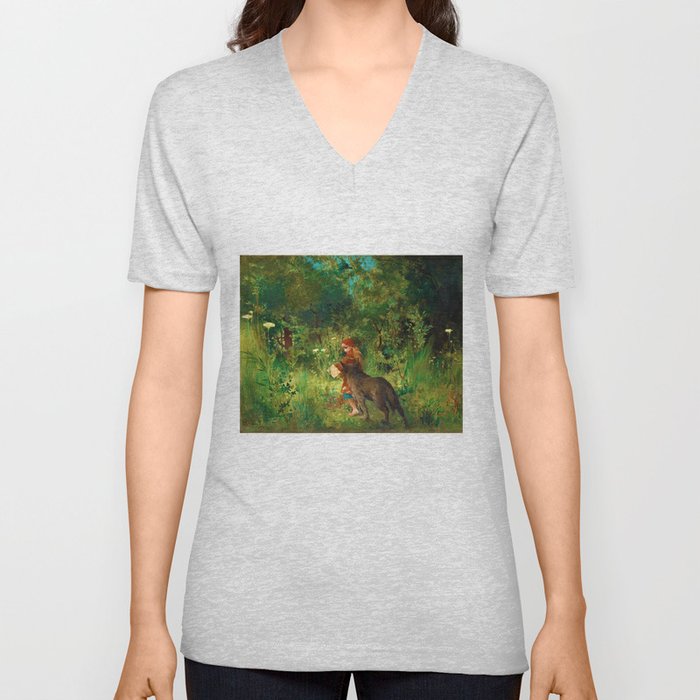 Little Red Riding Hood and the Wolf in the forest V Neck T Shirt